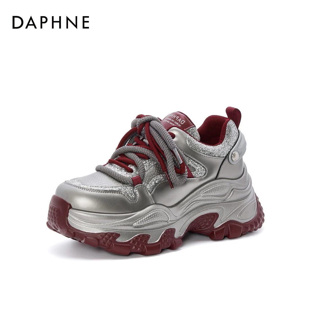 达芙妮黑色踩屎感小众松糕鞋女2024秋季新款防滑休闲运动老爹鞋s