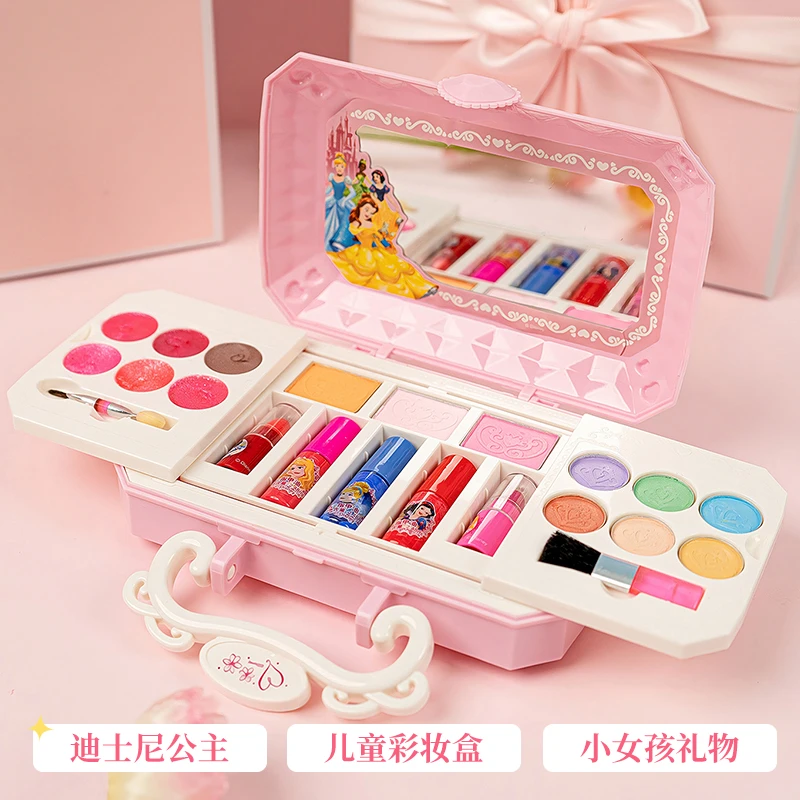 迪士尼公主儿童彩妆盒女孩安全化妆品装扮玩具生日礼物可撕指甲油