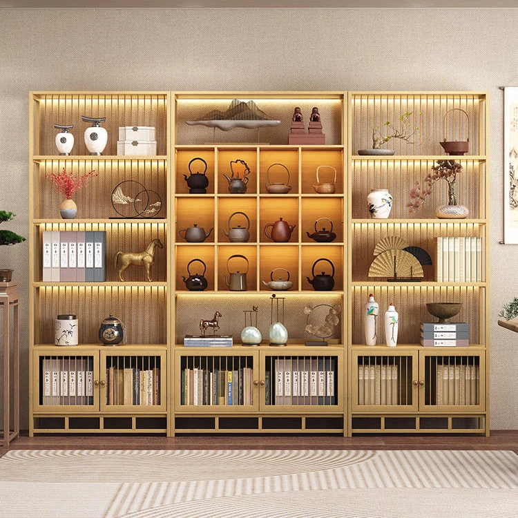 实木博古架产品展示架化妆品货架办公室隔断摆件陈列架落地置物架