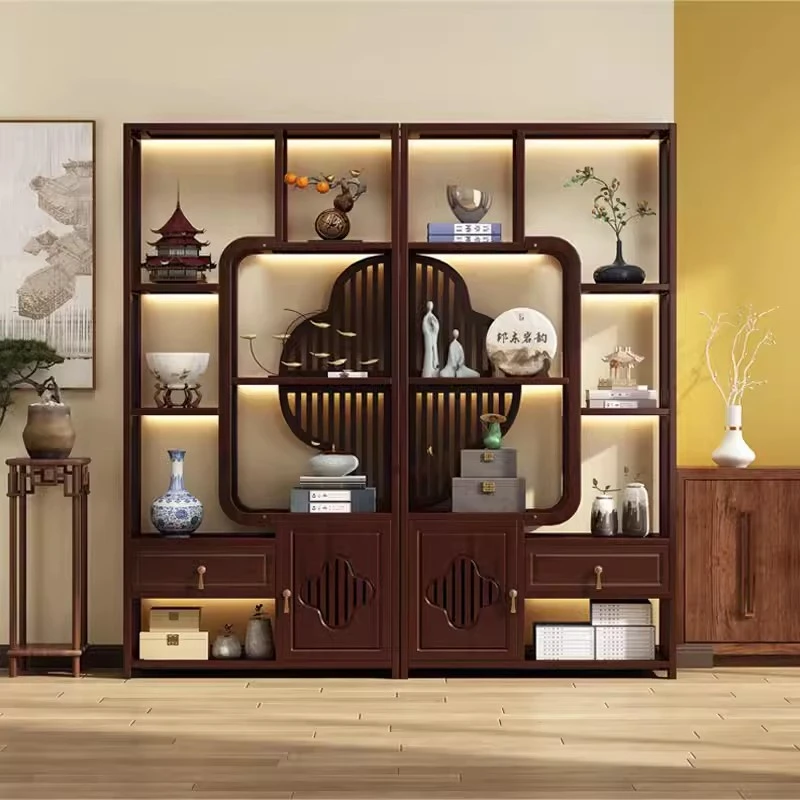 中式博古架茶柜置物架实木茶叶架展示柜现代简约摆件装饰品多宝阁