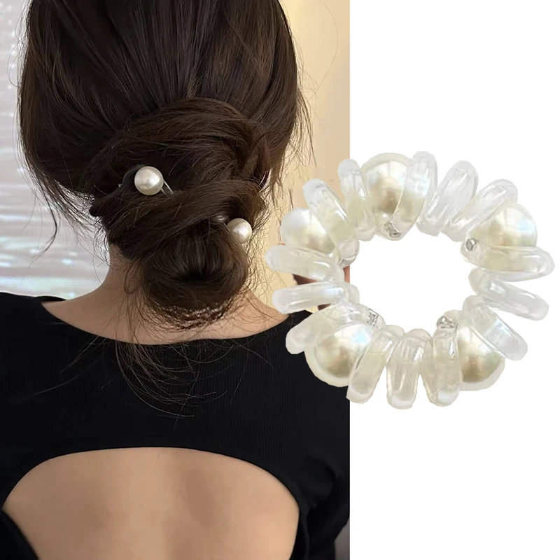 珠珠电话线发圈时尚发饰头绳百搭发绳不伤发橡皮筋简约气质头饰女