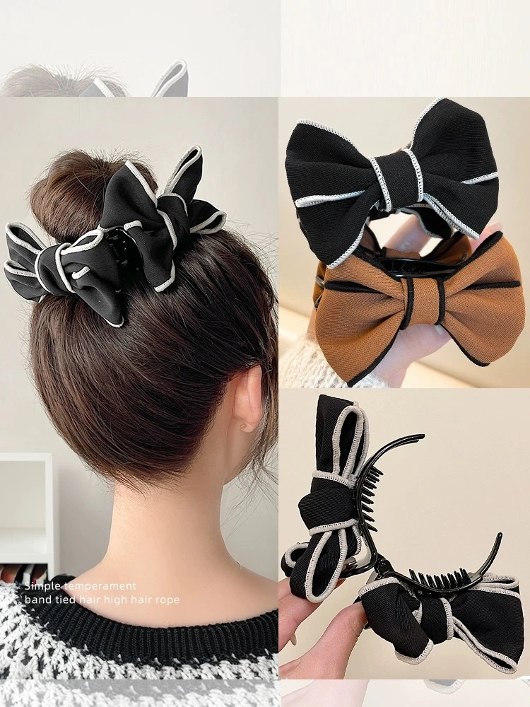 双面蝴蝶结头饰丸子头抓夹小香风发夹后脑勺鲨鱼夹马尾夹发卡发饰