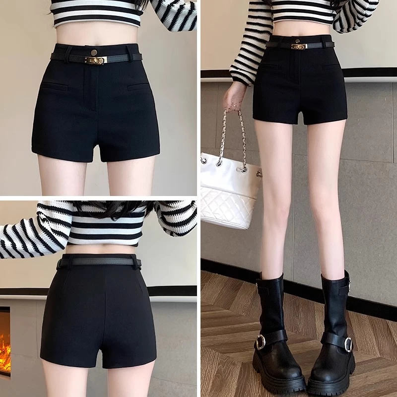 辣妹黑色高腰包臀短裤女2025秋冬季新款韩版显瘦休闲百搭打底热裤