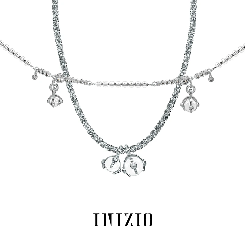 INIZIO/黎稣 铜合金锆石项链 光启系列 白水晶双珠串珠项链原创