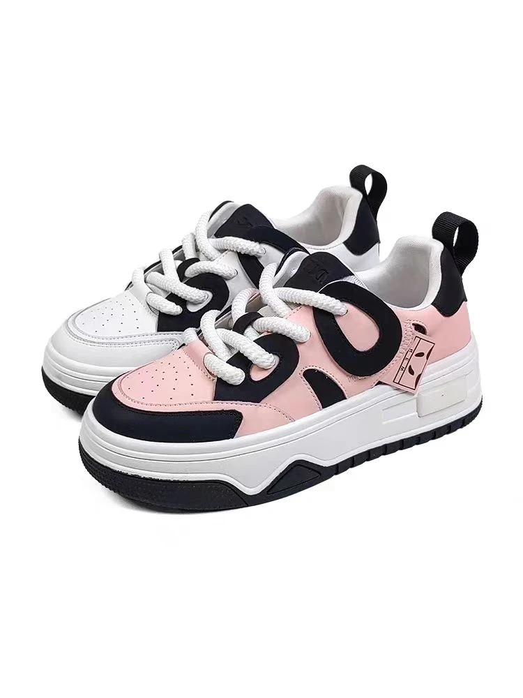 8304板鞋女秋季新款平底牛皮厚底小白鞋休闲运动女鞋