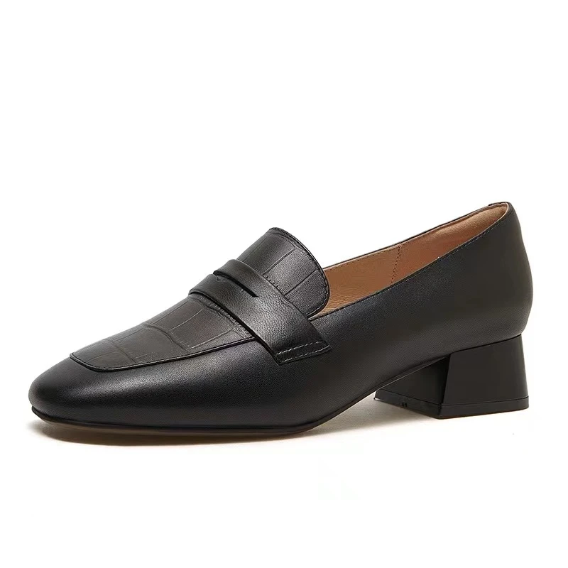 123 新款中跟乐福鞋女方头气质休闲粗跟单鞋女