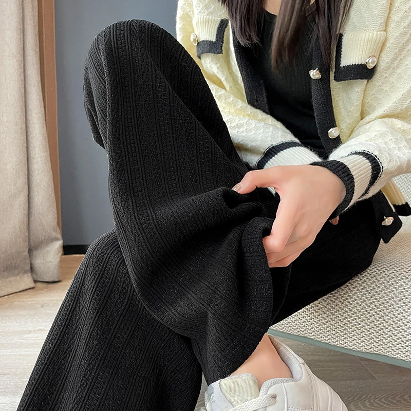 【断码-清】雪尼尔阔腿裤女春秋季高腰显瘦休闲秋季麦穗窄版直筒裤