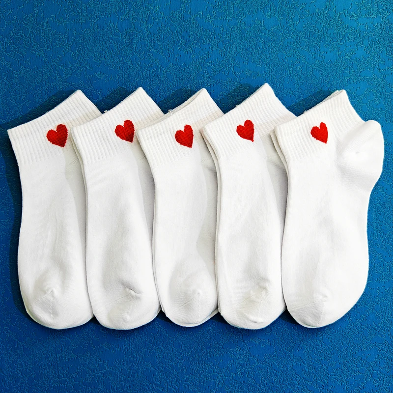 袜子女棉袜春秋季防臭百搭夏季薄款白色爱心中筒袜女士短筒袜学生