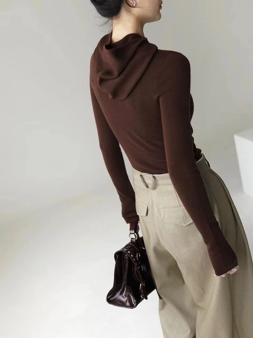 新款连帽短款羊毛半高领打底衫～