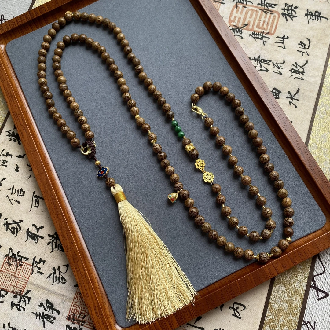 非金属木质项链 古风长款木制圆珠多用斜挎链国风多层背背链民族