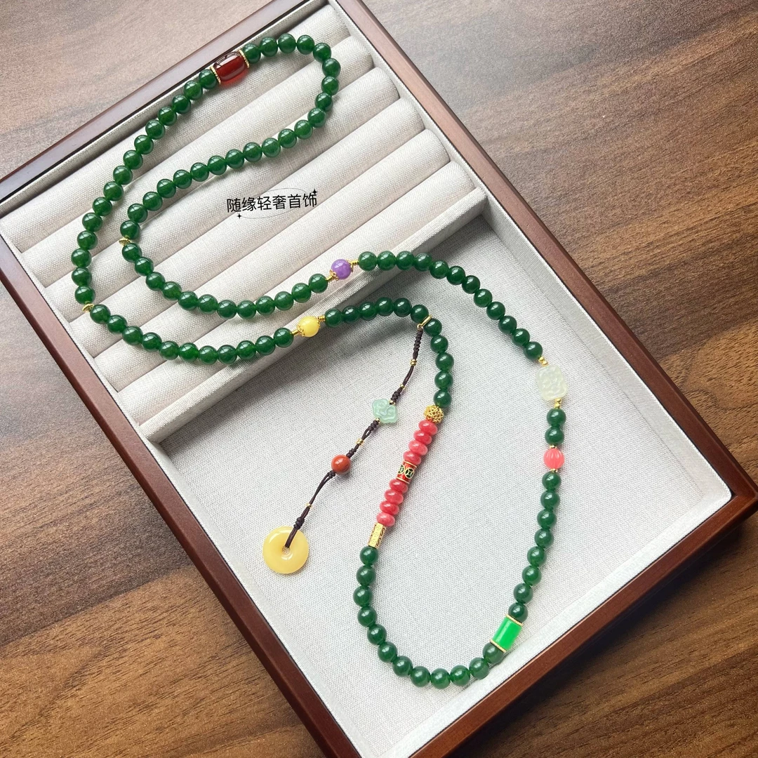 非金属仿水晶项链 108颗国风毛衣链新中式多宝项链