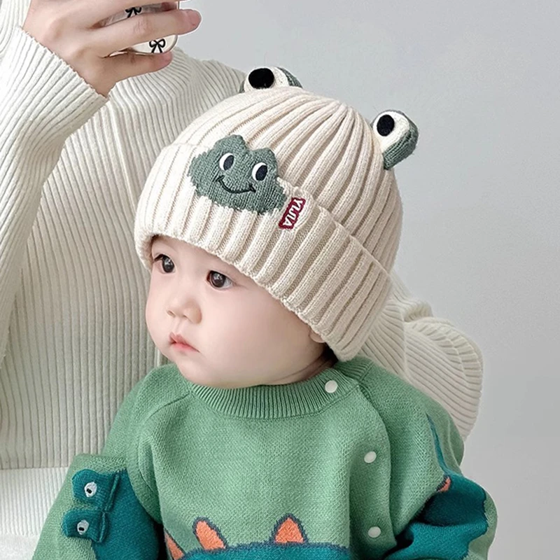婴幼儿毛线帽秋冬季韩版可爱青蛙男女宝宝韩版针织套头护耳保暖厚