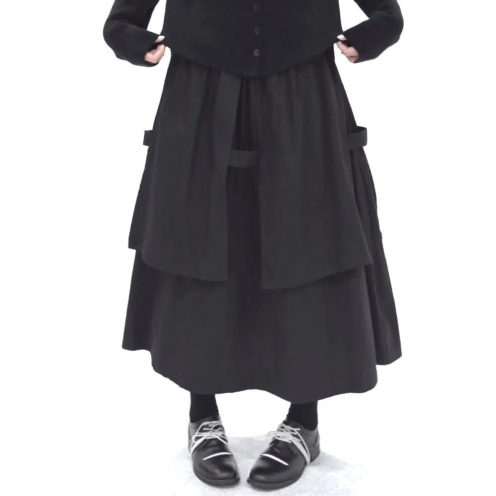 GFW/2024秋季复古日系松紧腰假两件中长款半身裙女气质体闲A字裙