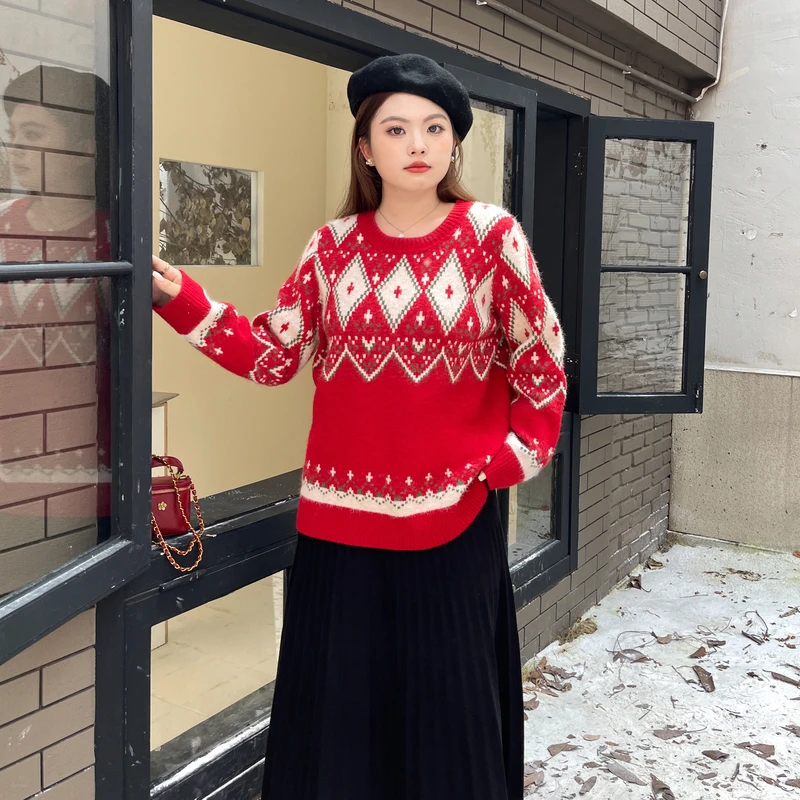 采多宝大码女装圆领氛围感宽松毛衣 CDMY317