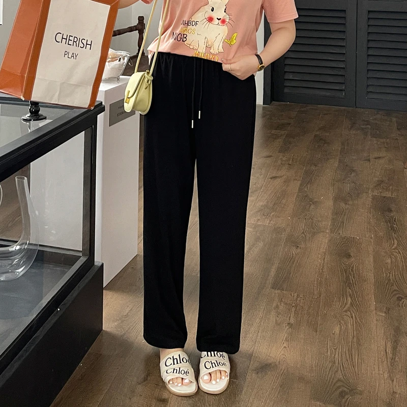 采多宝大码女装梨型身材夏季高腰垂感显瘦阔腿休闲裤 CXK0258N