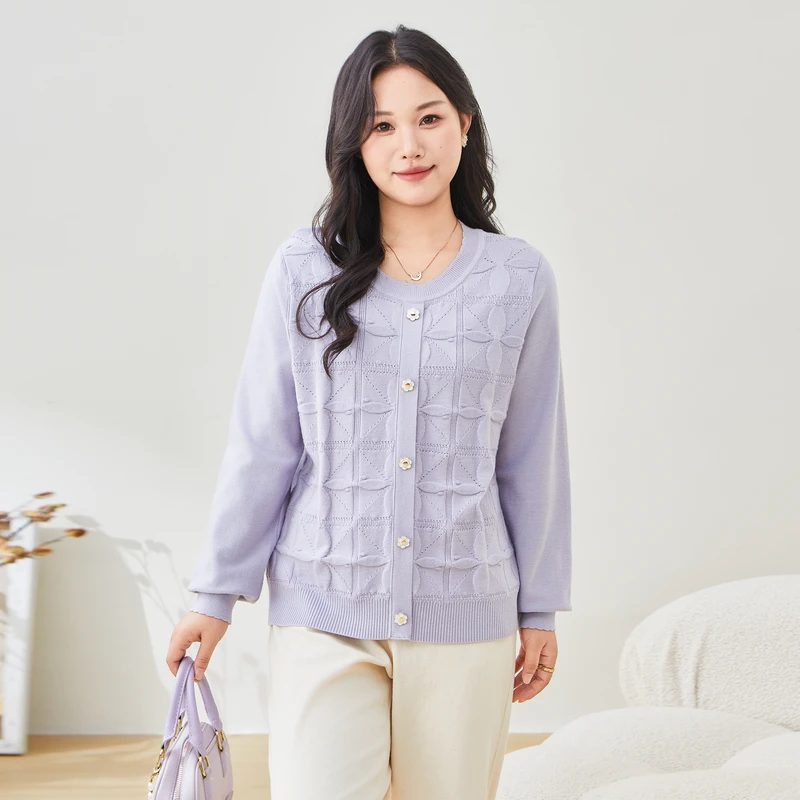 采多宝大码女装圆领立体挑孔毛衣 DDMY2056