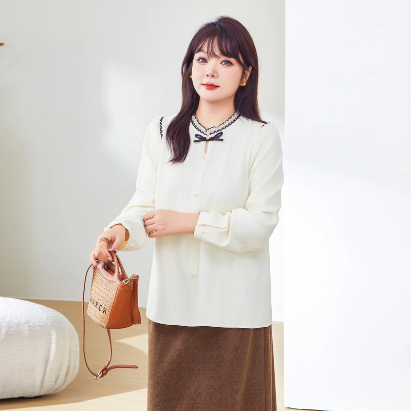 采多年大码女装立领荷叶设计感长袖上衣 DDA2089