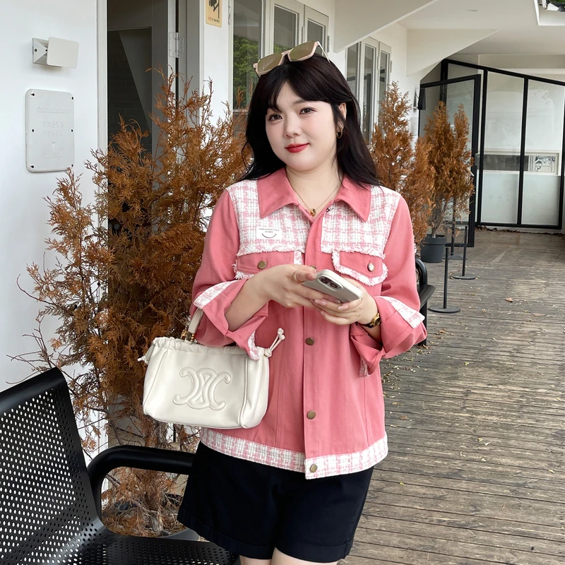 采多宝大码女装设计感小香风拼接牛仔百搭外套CDW0633