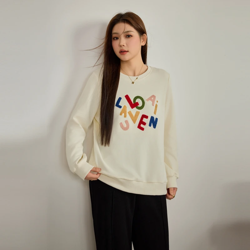 采多宝大码女装洋气休闲字母薄绒厚卫衣 DDZ2335