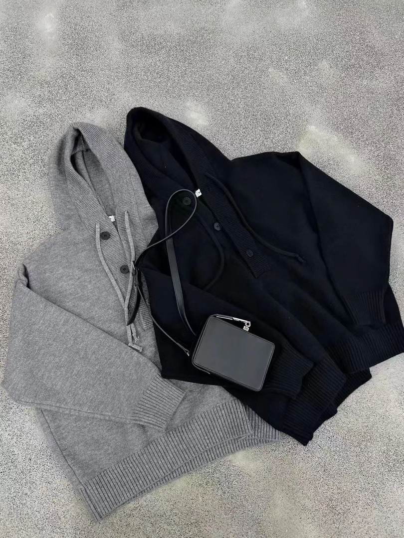 高街风连帽针织衫慵懒风毛衣