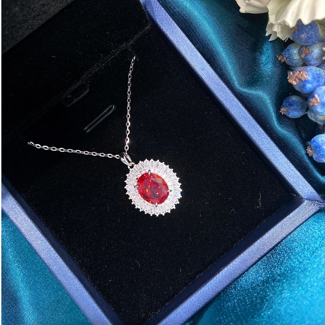 坠链均925银锆石 烈焰之心项链 红色经典复古轻奢优雅精工满钻