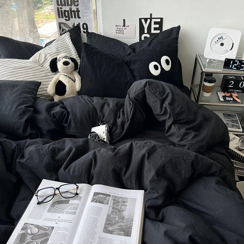 日式简约婴儿可以啃咬的水洗棉学生宿舍三件套男士眼睛枕套四件套