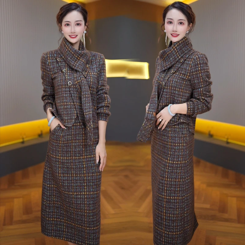 【冬日摩卡】A627咖啡底色优雅气质时尚减龄显瘦秋冬连衣裙