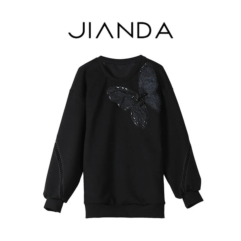 千屿Sheila秋季轻奢刺绣蝴蝶休闲长袖卫衣外套女0613-1101118