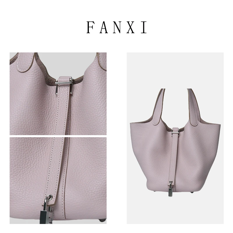 新款时尚轻奢真皮手提纯色简约女大包菜篮子S602（锦葵紫）