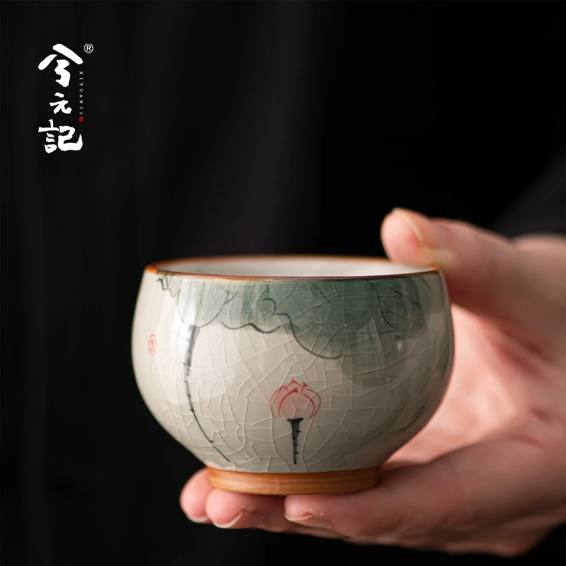 兮元记哥窑手绘主人杯单杯陶瓷茶杯个人专用高档品茗杯单个茶具