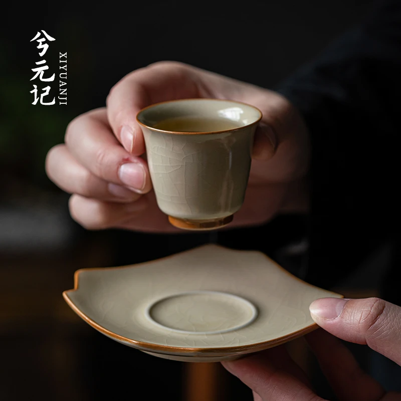 豆黄汝窑八角杯垫陶瓷茶杯托防烫茶托隔热茶垫杯碟功夫茶具配件