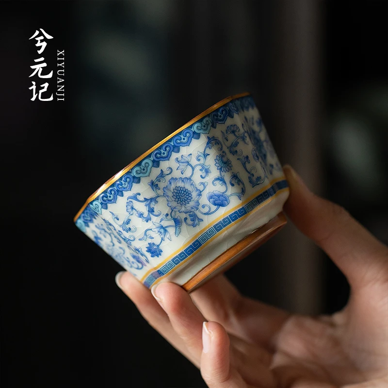 兮元记当代青花汝窑主人杯品茗杯茶杯陶瓷个人专用描金珐琅彩单杯