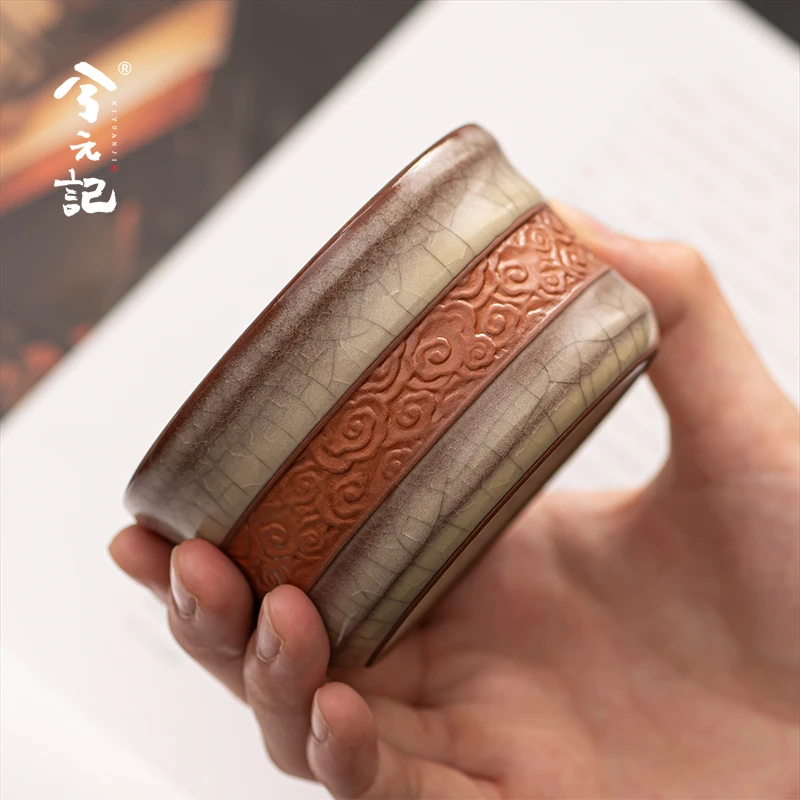 兮元记哥窑陶瓷茶杯家用主人杯压手杯单杯高档单个品茗杯可养线