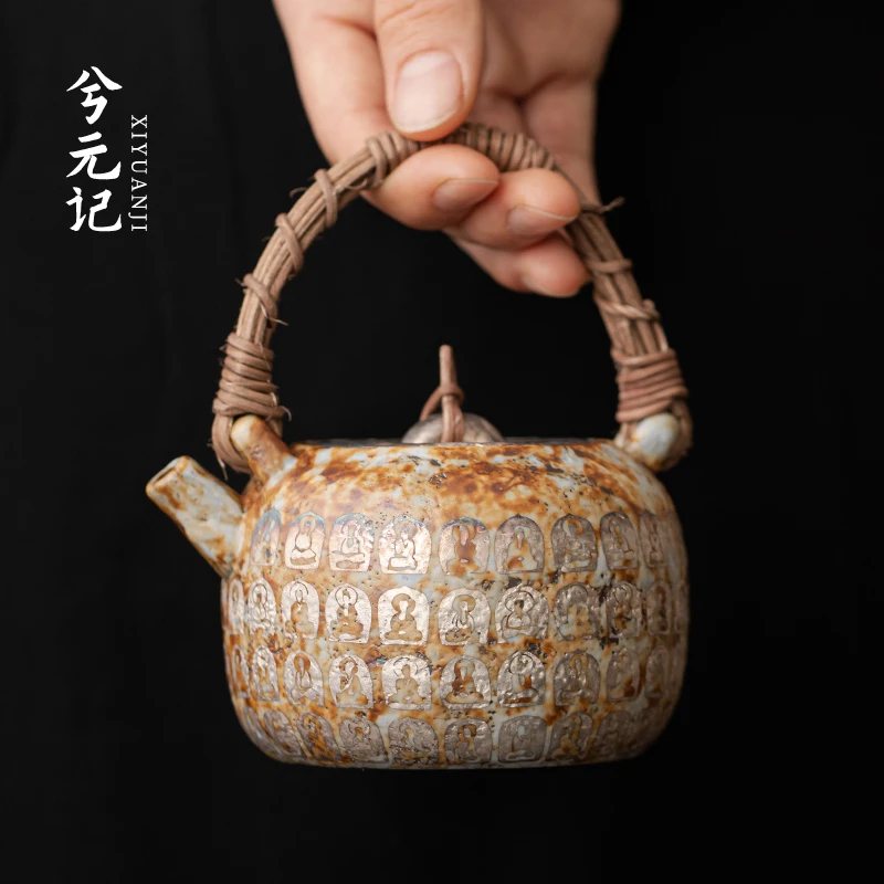 中式禅意茶壶鎏银提梁壶复古万佛单壶家用喝茶小型泡茶器功夫茶具