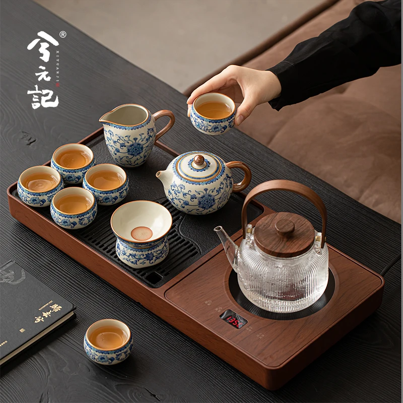 汝窑茶具套装整套2025新款一体茶盘煮茶器烧水壶家用高档小型茶台