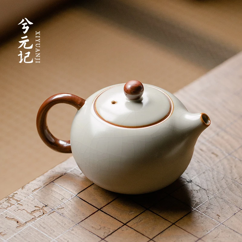 米黄汝窑茶壶陶瓷家用西施壶功夫茶具茶道红茶白茶泡茶器单个茶壶