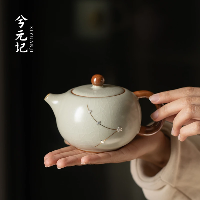 兮元记汝窑锔钉银茶壶2025新款家用泡茶单壶陶瓷大容量西施壶礼盒