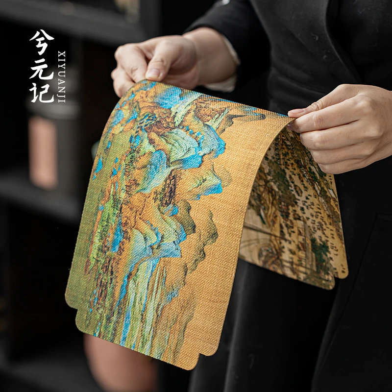 茶席新中式禅意双面防水千里江山干泡桌旗茶巾茶布垫子茶道配件