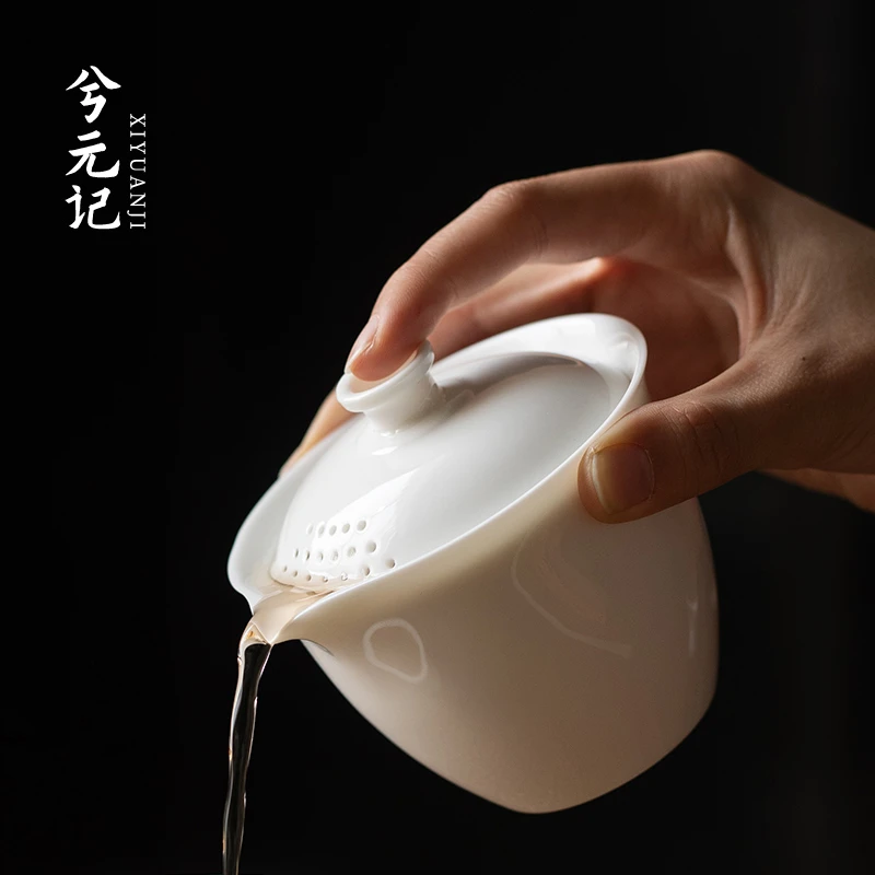 兮元记羊脂玉瓷手抓壶盖碗茶杯单个家用泡茶壶功夫茶具2025新款