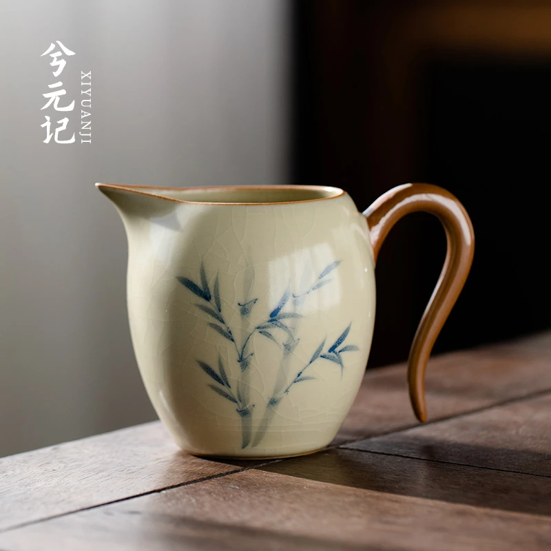 手绘豆黄汝窑美人公道杯陶瓷家用茶道分茶器高端功夫茶具高档茶器