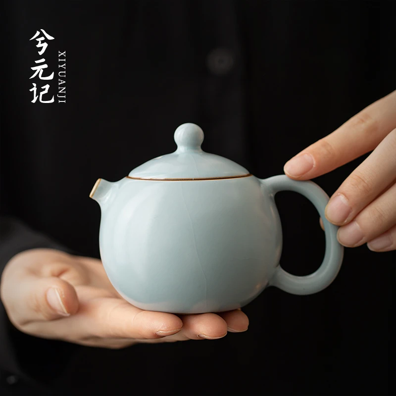 兮元记天青汝窑功夫茶壶2024新款陶瓷西施壶可养开片家用泡茶单壶