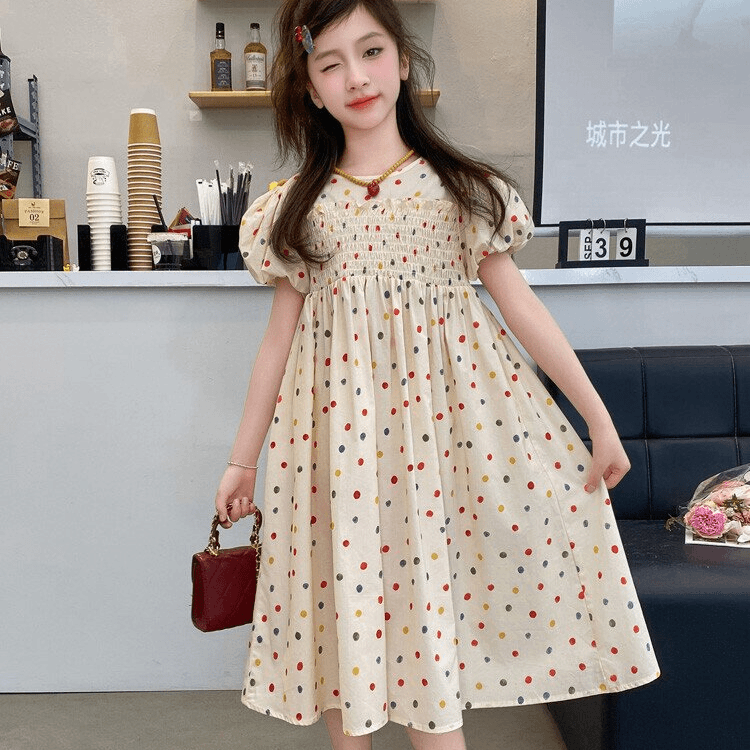 连衣裙裙子碎花女童洋气夏季儿童时尚大童女孩宽松泡泡袖韩版甜美