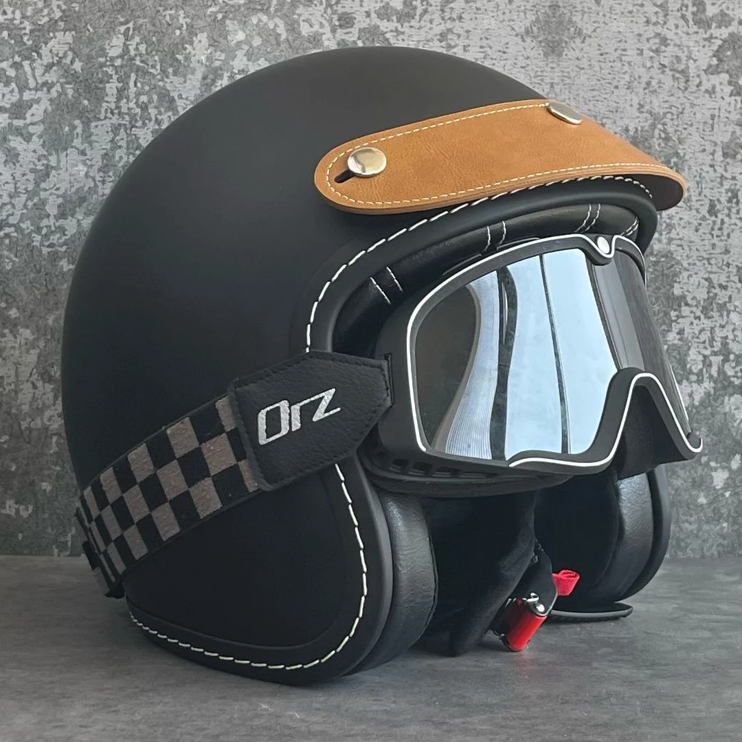 3C认证ORZ复古哈雷摩托车头盔男女电动踏板半覆式3/4半盔四季个性