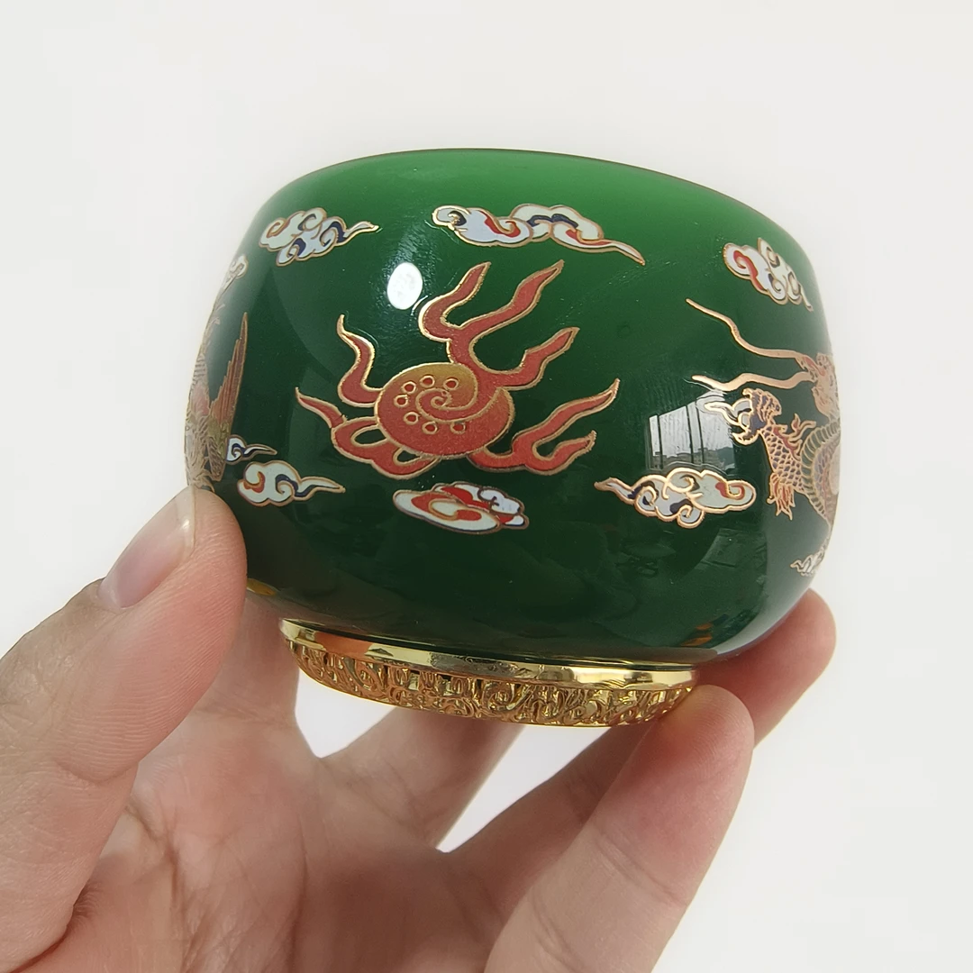 【帝王绿龙凤呈祥罗汉杯】喝茶喝水品茗杯琉璃杯主人杯