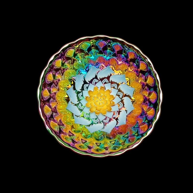 【七彩蓝色金莲花】家用陶瓷主人杯喝茶喝水品茗杯蓝色花瓣莲花杯