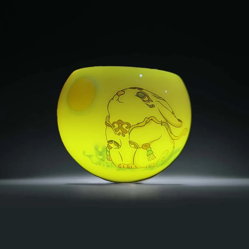 【玉兔望月A】0032高端主人杯中式黄色家用品茗手绘描金陶瓷