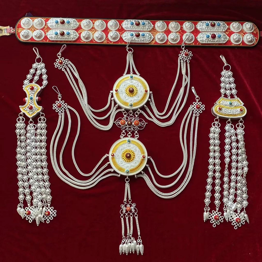 藏族饰品合金材料双宽腰带不掉色超值四件大套装结婚演出婚庆款