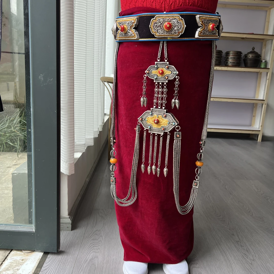 2023新款白铜镀银腰带2层链子2件套藏装配饰经典不掉色