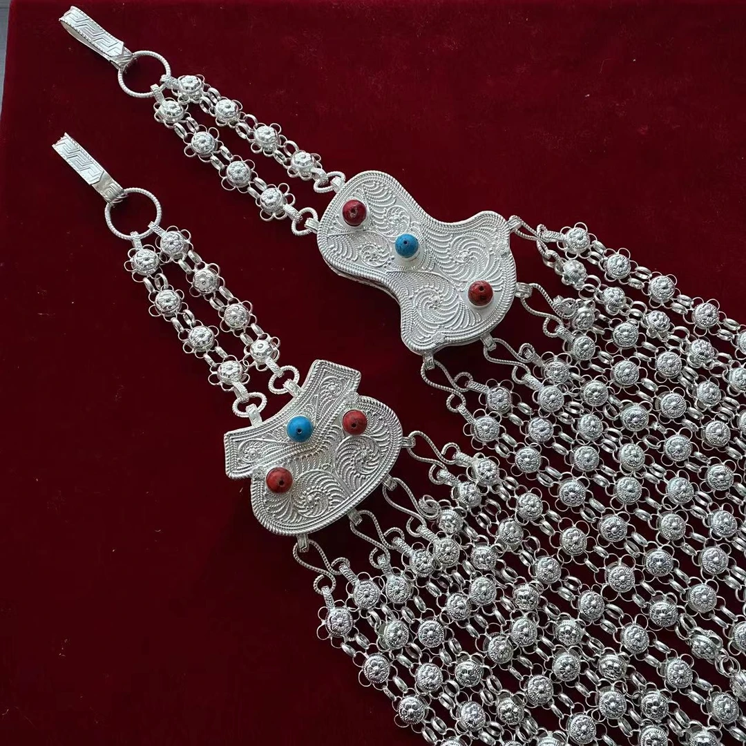 2023新品藏式女士结婚演出饰品手工精致白铜镀银腰链时尚百搭