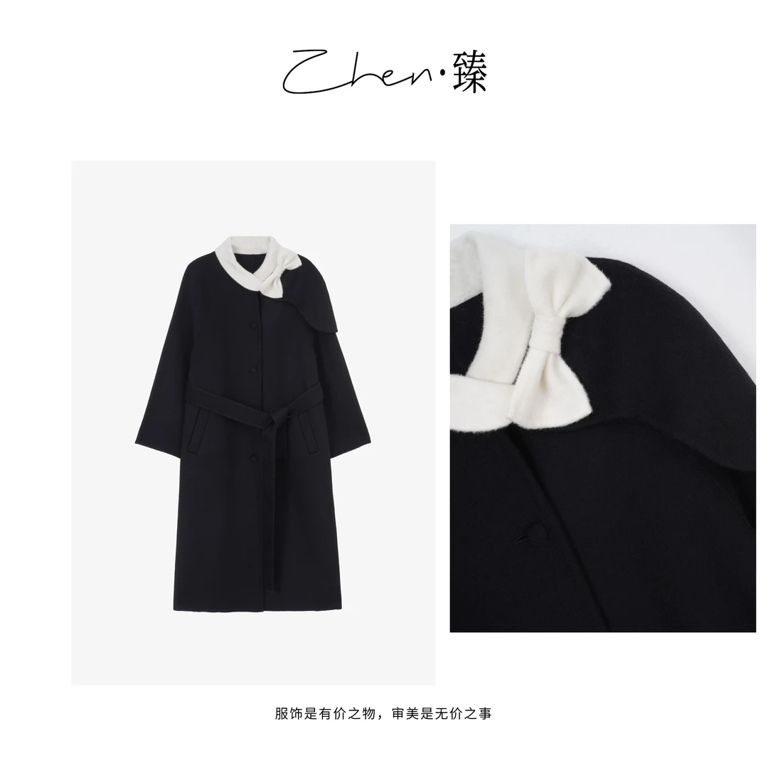ZHEN.臻 法式高级感赫尔本风撞色拼接双面尼风衣外套FY7331Z
